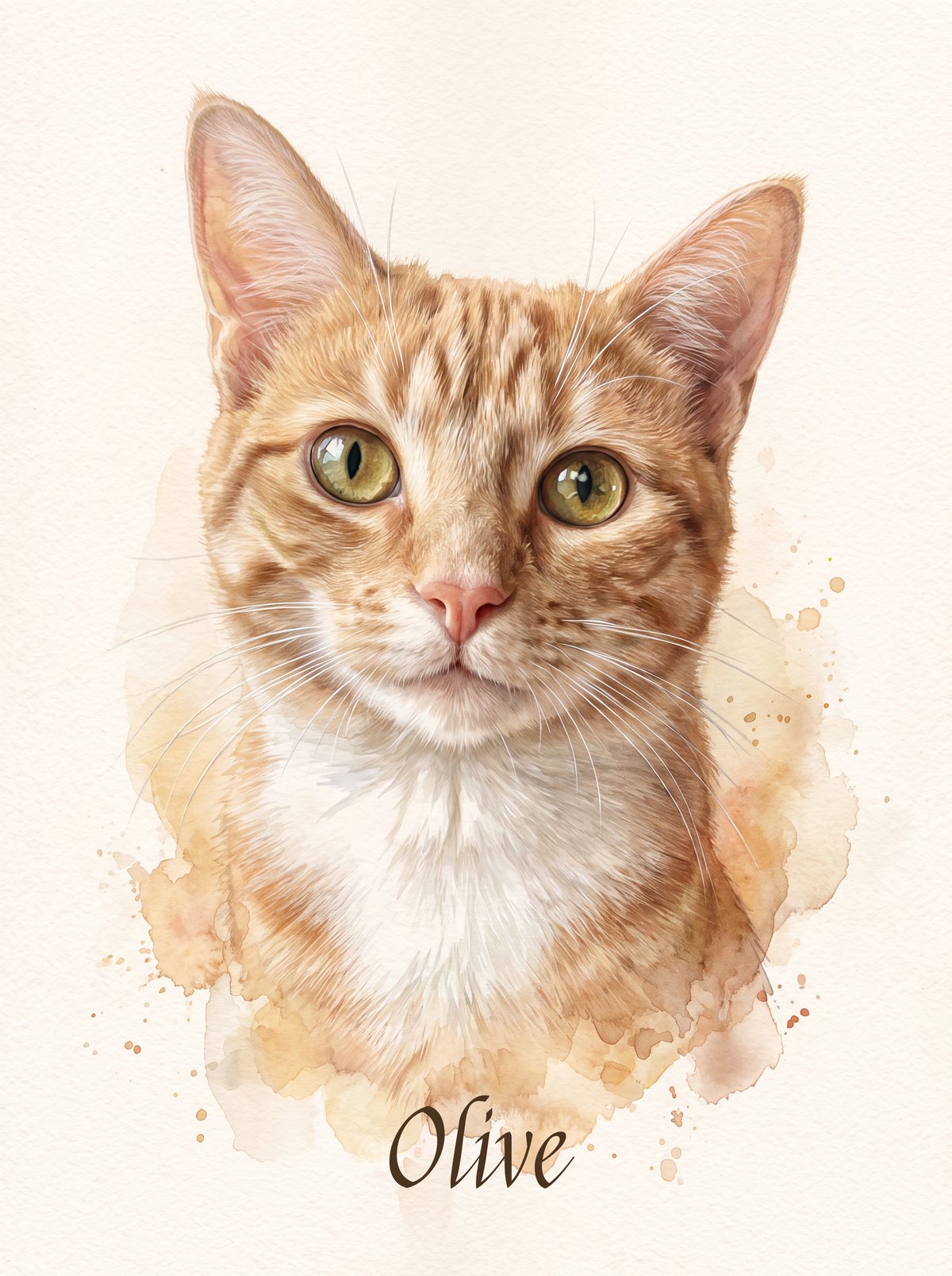 Watercolor portrait of an orange tabby cat